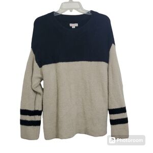 Knox Rose Sweater Fuzzy Drop Shoulder Black Beige Boho Feathered Size XXL